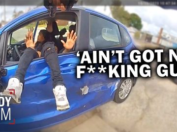 Police bodycam shows man in blue car shouting