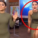 Woman in green dress on TV show set
