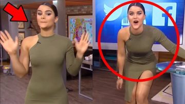Woman in green dress on TV show set