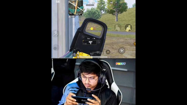 Person playing mobile shooting game with focus