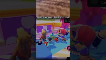 Colorful characters in Fall Guys game scene.