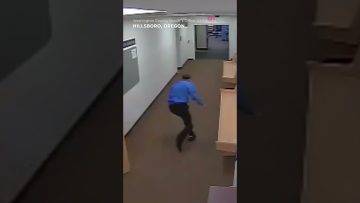 Person runs through empty hallway, Hillsboro, Oregon