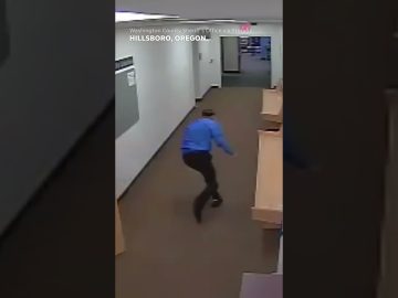 Person runs through empty hallway, Hillsboro, Oregon
