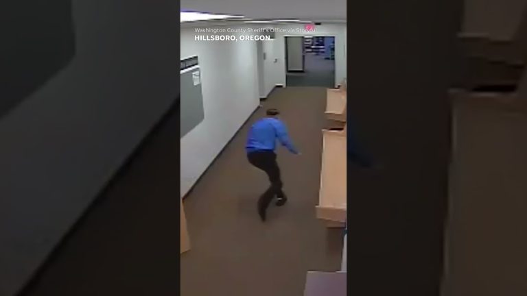 Person runs through empty hallway, Hillsboro, Oregon