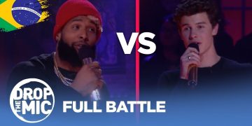 Rap battle between two performers on stage