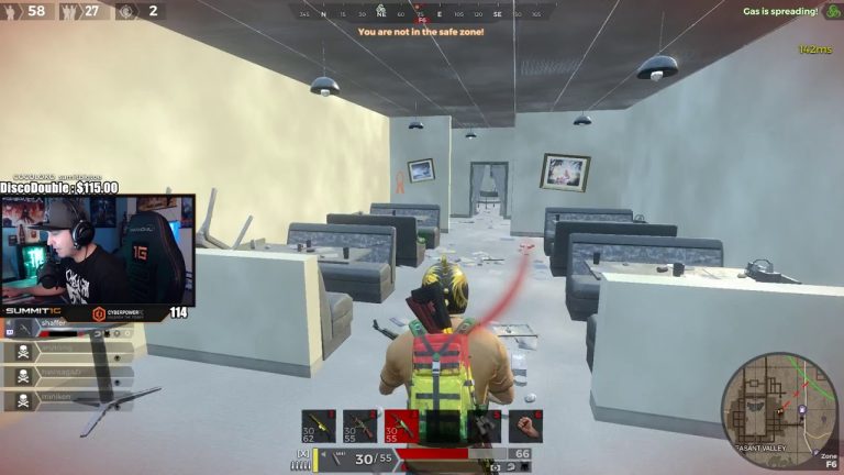 Player in virtual restaurant wearing gaming gear.