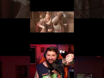 Gamer livestreams while playing action video game.