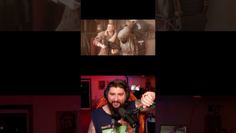 Gamer livestreams while playing action video game.