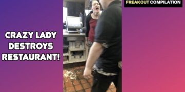 Woman angrily shouting in restaurant confrontation