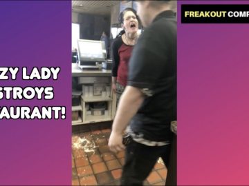 Woman angrily shouting in restaurant confrontation