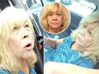 Woman in car with Law & Crime logo