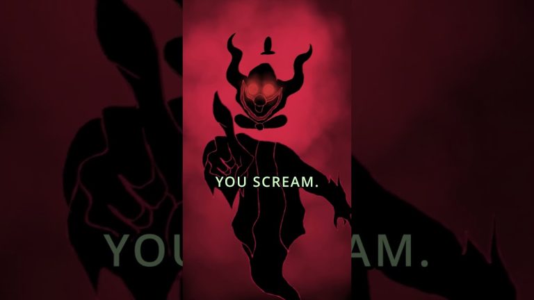 Silhouette of a demonic figure, red background.