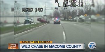 Police car chase on road, Macomb County.