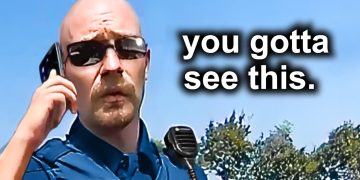 Police officer on phone, text reads 'you gotta see this'.