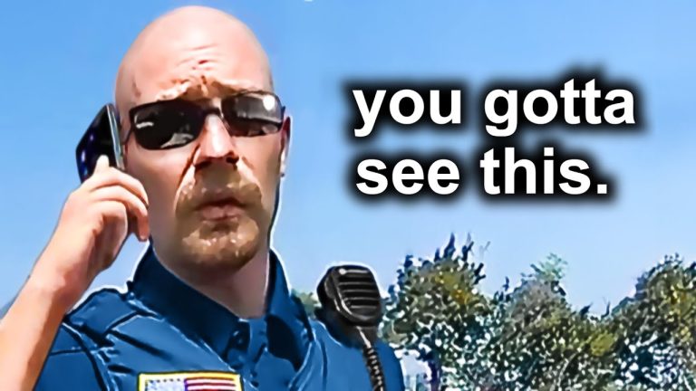 Police officer on phone, text reads 'you gotta see this'.