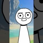 Surprised stick figure on beach background.