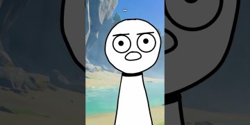 Surprised stick figure on beach background.