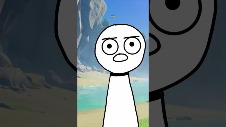 Surprised stick figure on beach background.