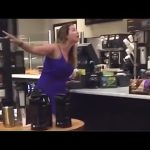 Woman gesturing in coffee shop