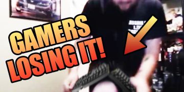Gamer frustrated, breaks keyboard in rage.