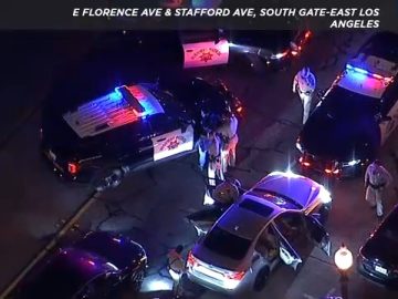 Police cars and officers at night traffic stop.