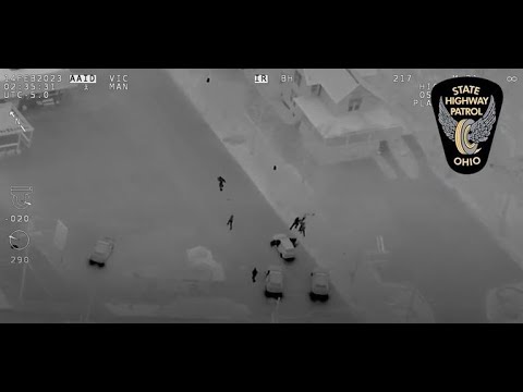 Ohio police aerial view chase at night scene