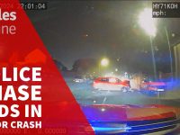 Police chase leads to dramatic crash at night.