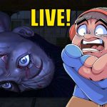 Scared cartoon character with creepy face behind, live broadcast.