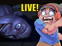 Scared cartoon character with creepy face behind, live broadcast.