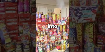Room filled with colorful fireworks assorted boxes