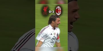 Soccer player celebrates, Milan leads 3-0 against Liverpool.