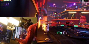 Gamer streaming in futuristic virtual environment