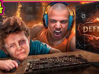 Angry gamer yells at crying child after defeat screen.