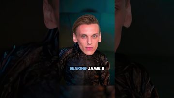 Person with blue text overlay on dark background.
