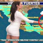 Weather presenter pointing at Yucatán on map