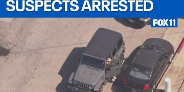 Arial view of car during suspect arrest.