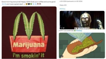 420 celebration with marijuana-themed graphics and memes.