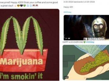 420 celebration with marijuana-themed graphics and memes.