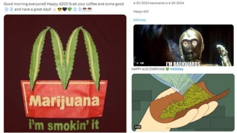 420 celebration with marijuana-themed graphics and memes.
