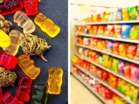 Gummy bears with cannabis and snack aisle