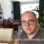 Person in living room with text overlay.